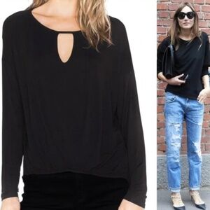 MICHAEL STARS• Pleated Hem Keyhole Dolman Long sleeve Tee in Grey